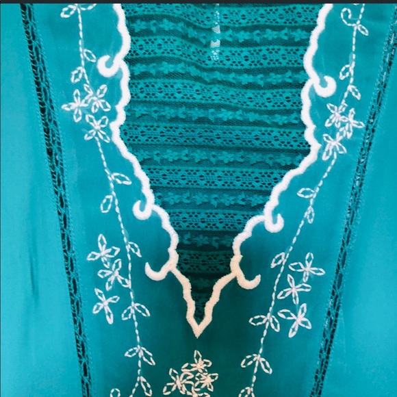 Hinge Brand Embroidered Blouse in Turquoise - Picture 6 of 6